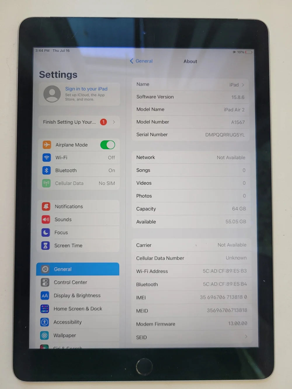 Apple iPad Air 2nd Gen Cellular Black Used **AJ**